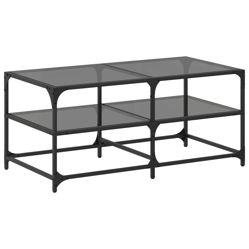 Coffee Table with Black Glass Top 98.5x50x45 cm Steel