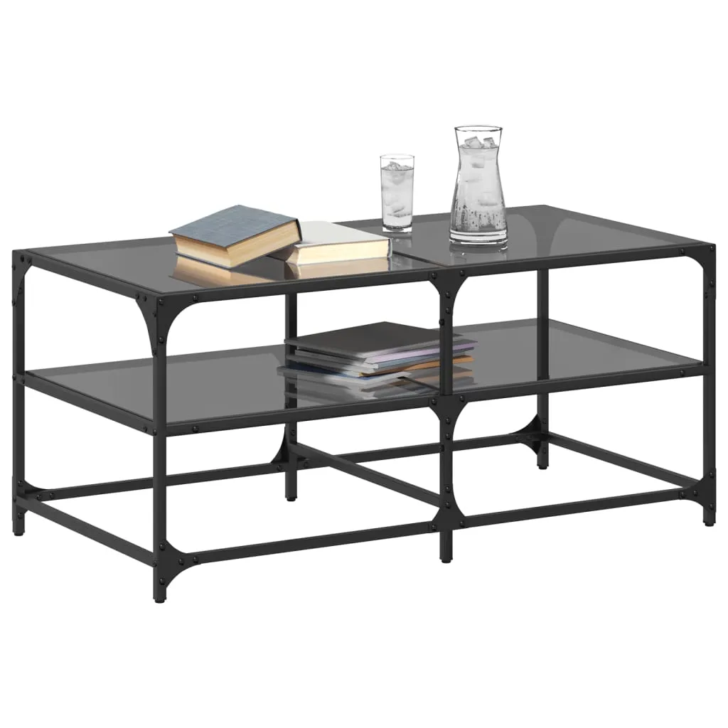 Coffee Table with Black Glass Top 98.5x50x45 cm Steel