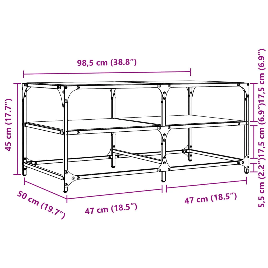 Coffee Table with Black Glass Top 98.5x50x45 cm Steel