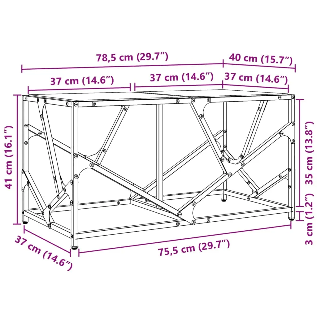 Coffee Table with Transparent Glass Top 78.5x40x41 cm Steel