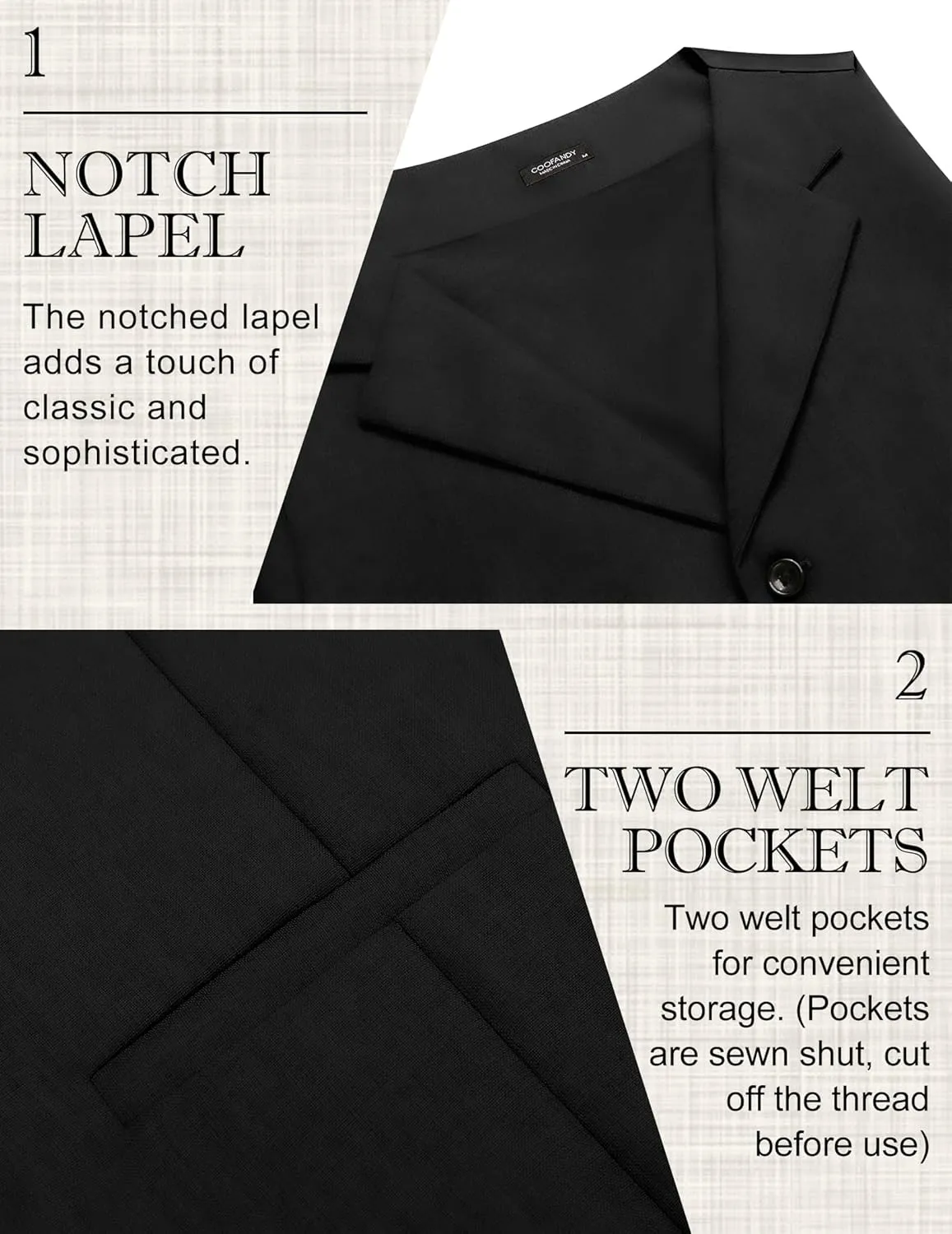 COOFANDY Men's Suit Vests Slim Fit Waistcoat Notch Lapel Casual Formal Vest