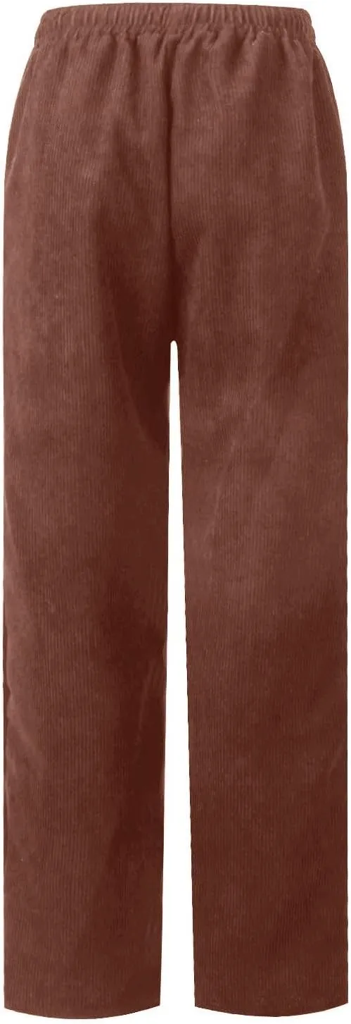 Corduroy Pants Women High Waisted Drawstring Casual Straight Leg Pants Loose Comfy Lounge Pants Trousers with Pockets