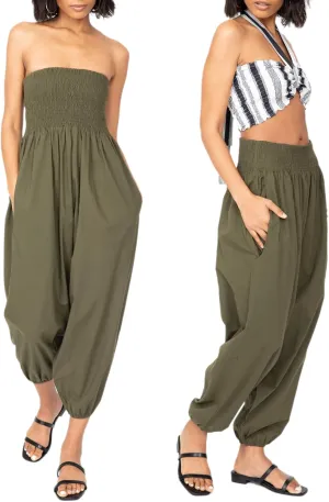 Cotton Harem Pants Bandeau Jumpsuit (One Size Long, Green)