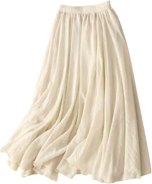 Cotton Skirts for Women Trendy Elegant Elastic High Waist A Line Layered Ruffle Flowy Fairy Swing Pleated Maxi Skirt