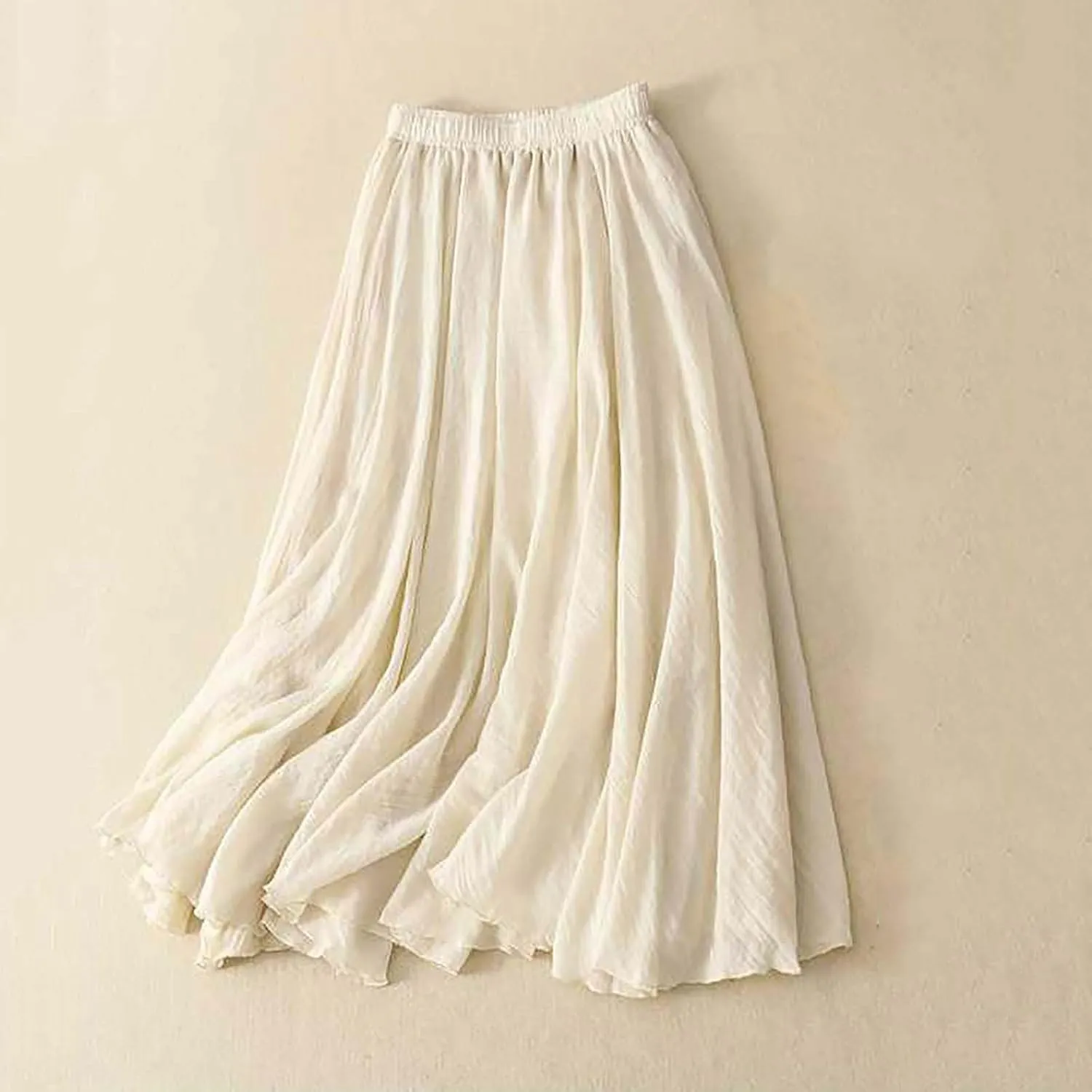 Cotton Skirts for Women Trendy Elegant Elastic High Waist A Line Layered Ruffle Flowy Fairy Swing Pleated Maxi Skirt