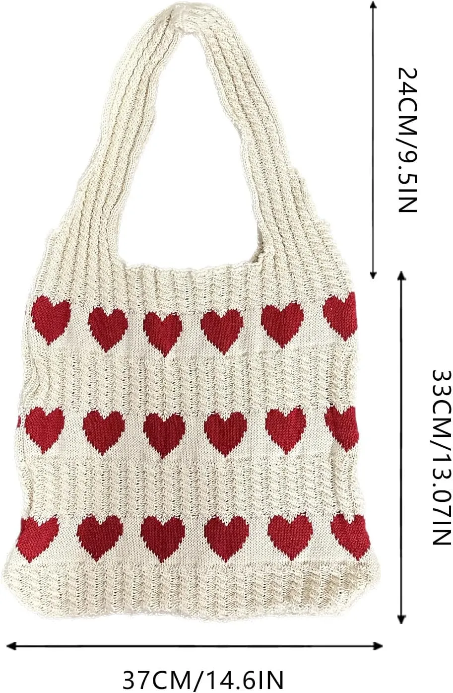 Crochet Tote Bag Heart Love Bags for Women Knitted Beach Tote Bag Hobo Bags Shopping Handbag with Accessory