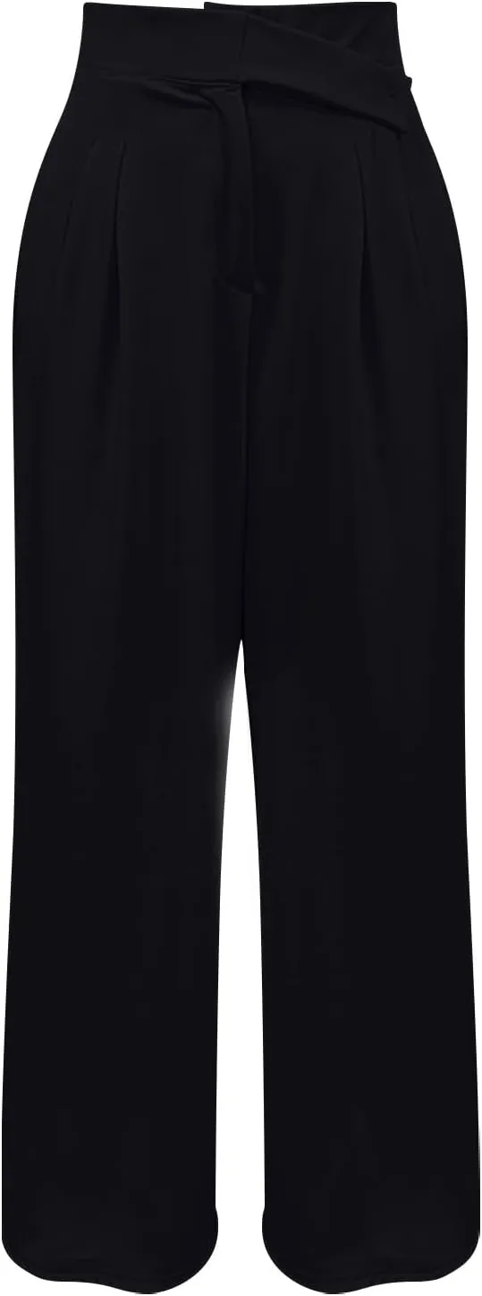 Dress Suit Pants for Women Flat Front Pleated High Waist Wide Leg Trousers Casual Loose Fit Breathable Business Pants