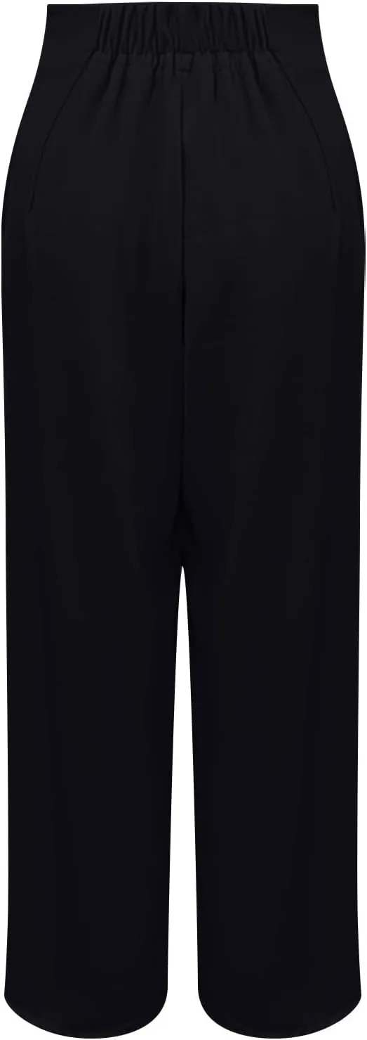 Dress Suit Pants for Women Flat Front Pleated High Waist Wide Leg Trousers Casual Loose Fit Breathable Business Pants
