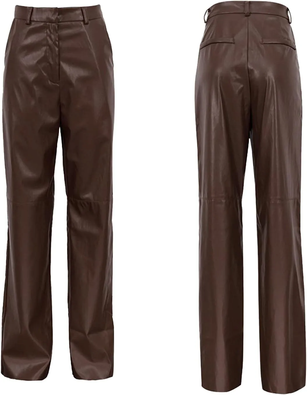 ECDAHICC Women's Faux Leather Pants High Waist Straight Wide Leg PU Legging Casual Solid Color Trousers with Pockets