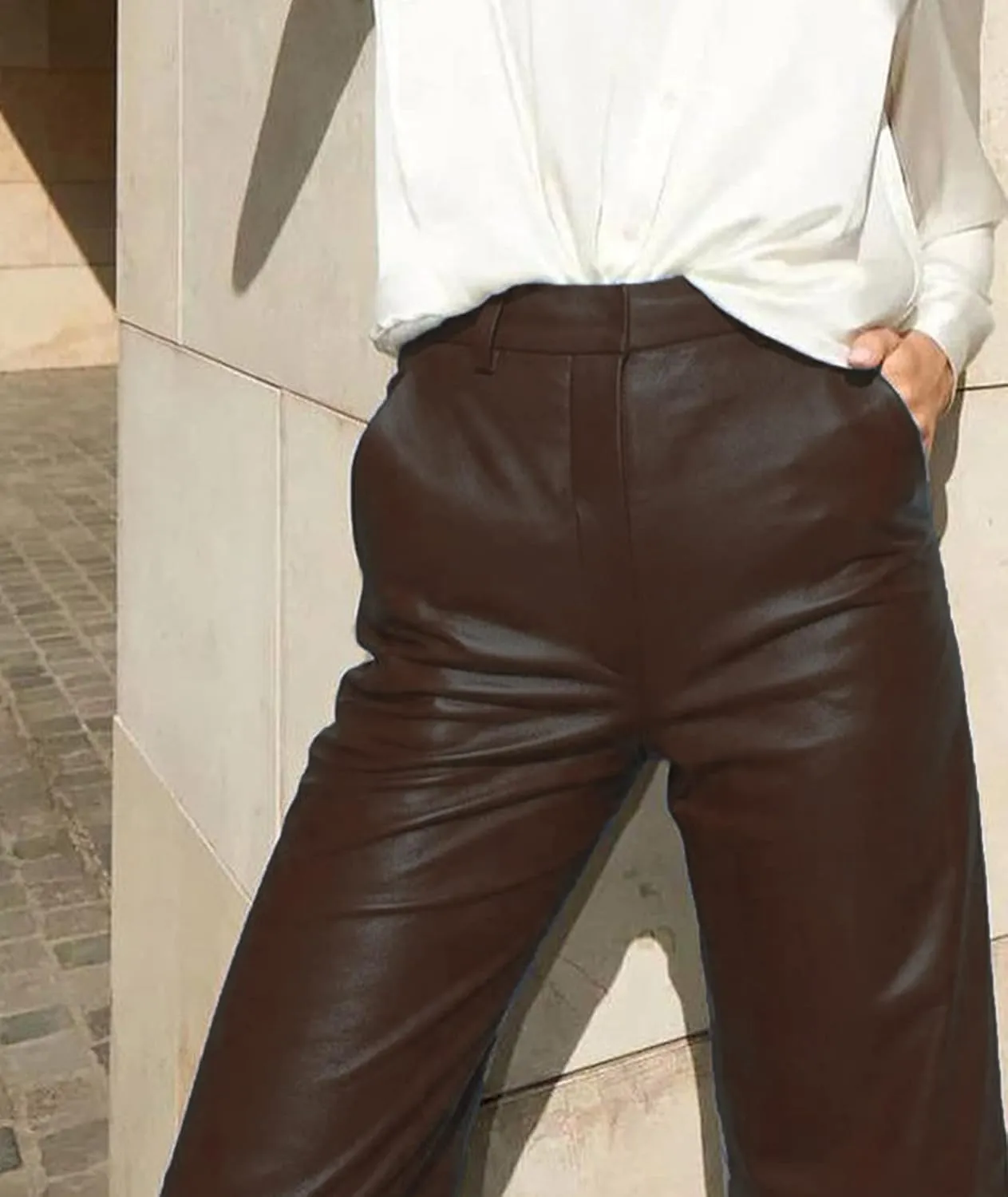 ECDAHICC Women's Faux Leather Pants High Waist Straight Wide Leg PU Legging Casual Solid Color Trousers with Pockets