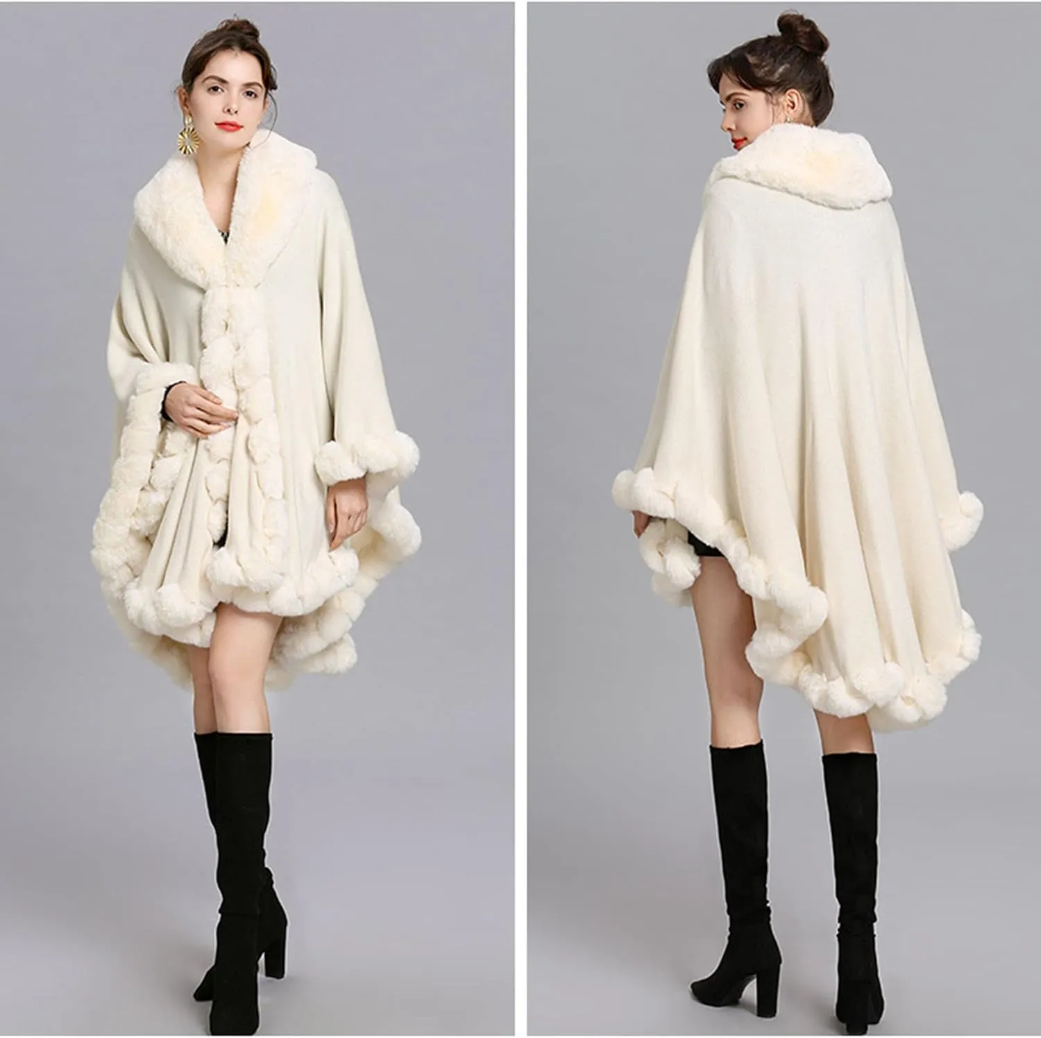 Elegant Faux Fox Fur Collar Knitted Cardigan Shawl Bride Wedding Party Shawl Cloak Coat