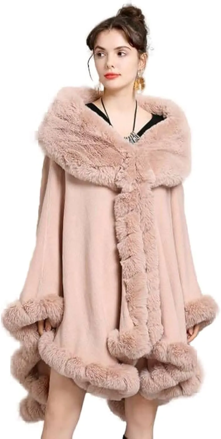 Elegant Faux Fox Fur Collar Knitted Cardigan Shawl Bride Wedding Party Shawl Cloak Coat