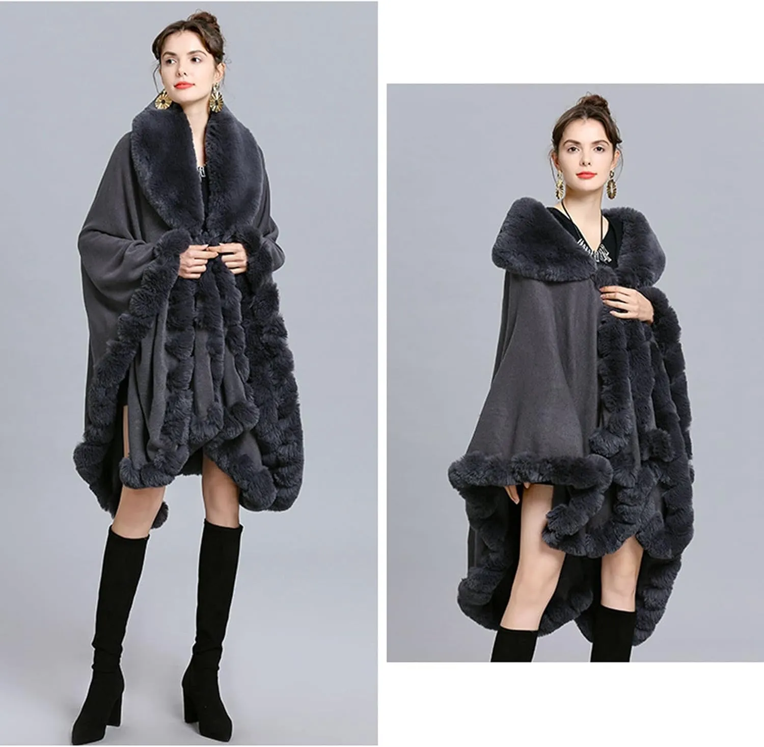Elegant Faux Fox Fur Collar Knitted Cardigan Shawl Bride Wedding Party Shawl Cloak Coat
