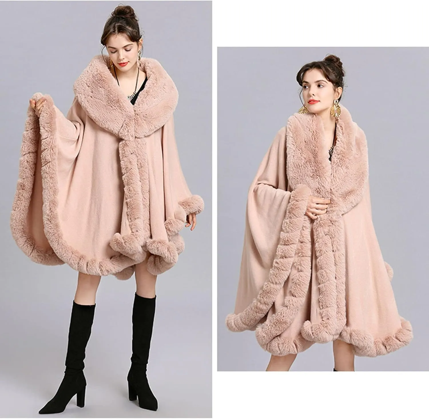 Elegant Faux Fox Fur Collar Knitted Cardigan Shawl Bride Wedding Party Shawl Cloak Coat