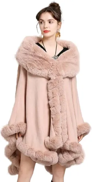 Elegant Faux Fox Fur Collar Knitted Cardigan Shawl Bride Wedding Party Shawl Cloak Coat