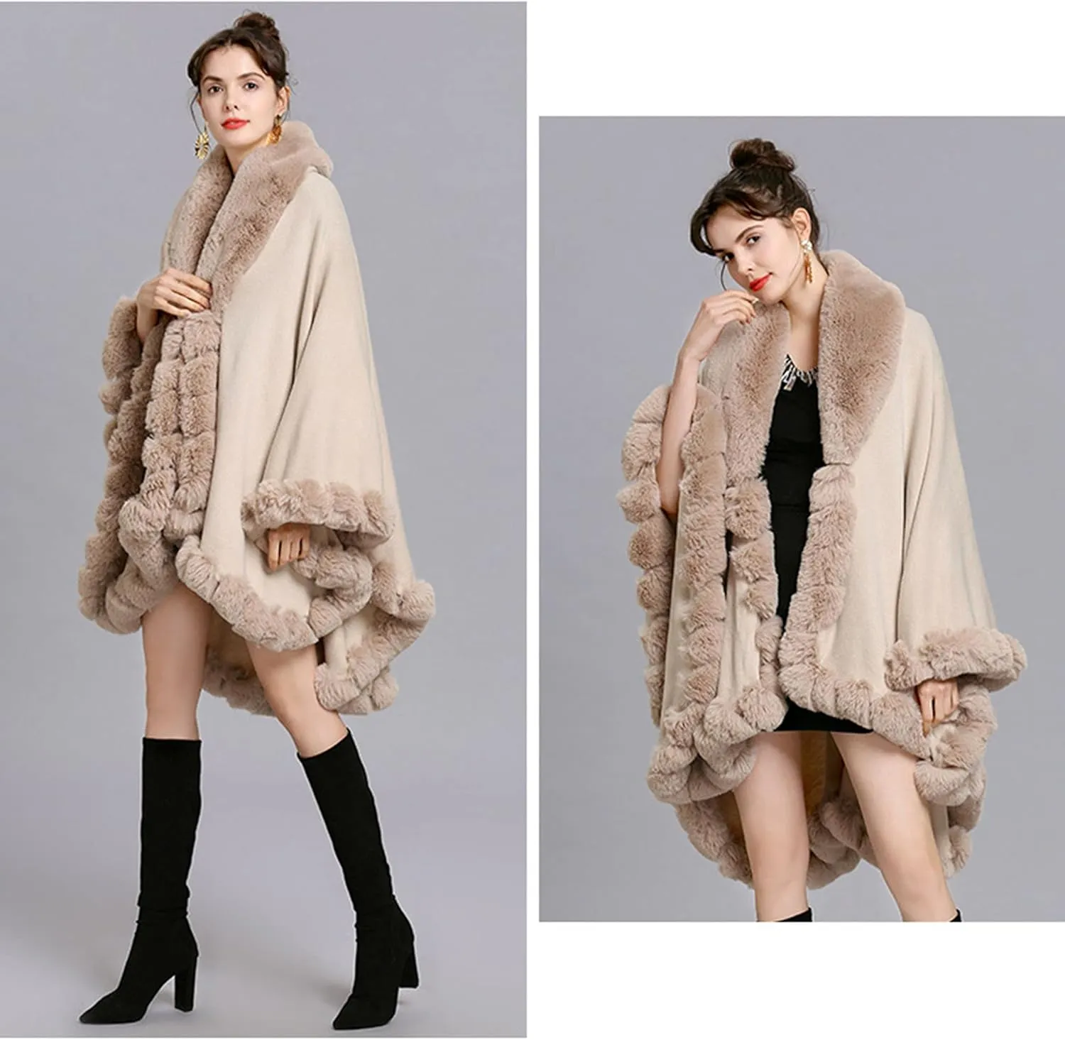 Elegant Faux Fox Fur Collar Knitted Cardigan Shawl Bride Wedding Party Shawl Cloak Coat