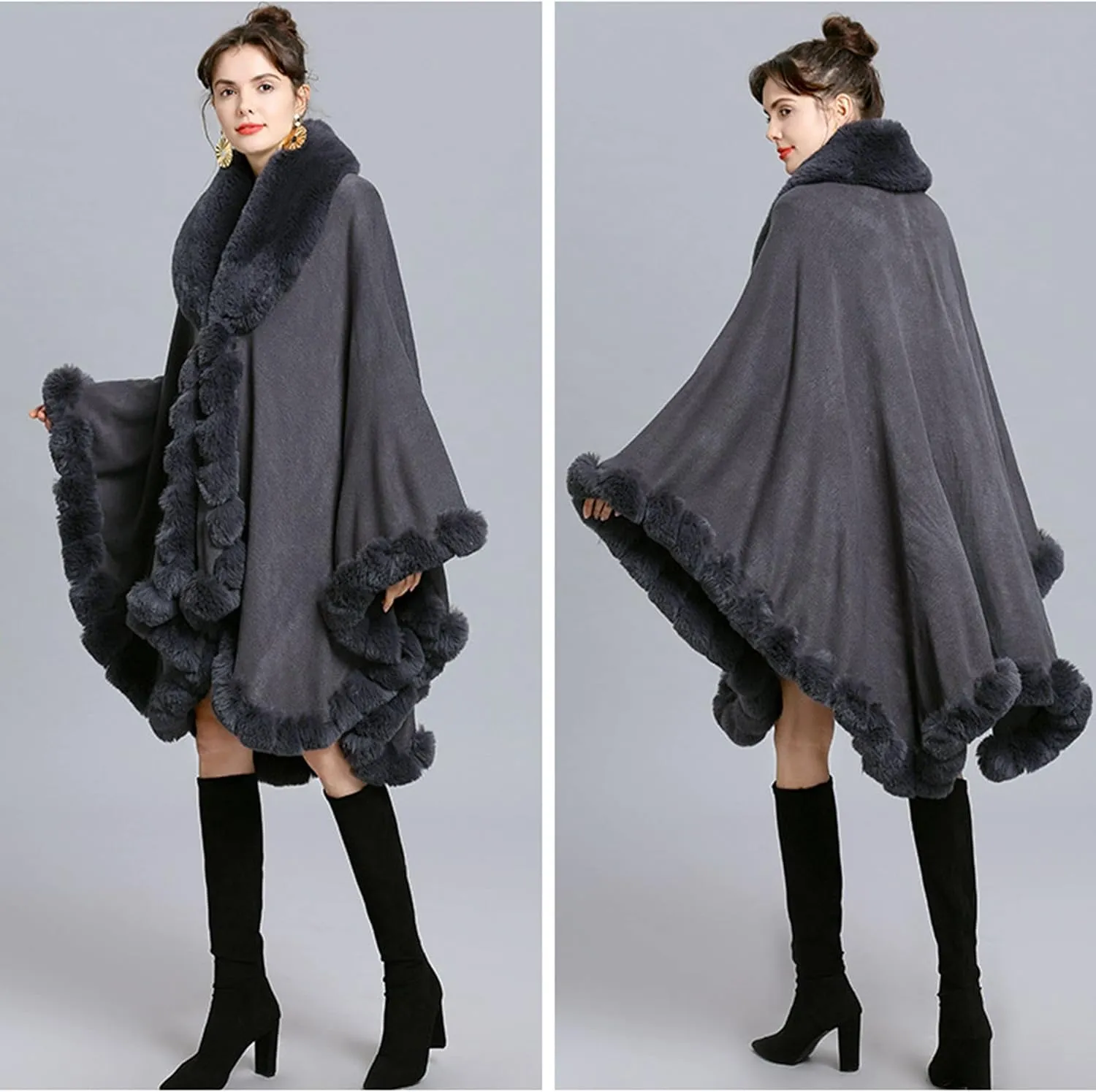 Elegant Faux Fox Fur Collar Knitted Cardigan Shawl Bride Wedding Party Shawl Cloak Coat