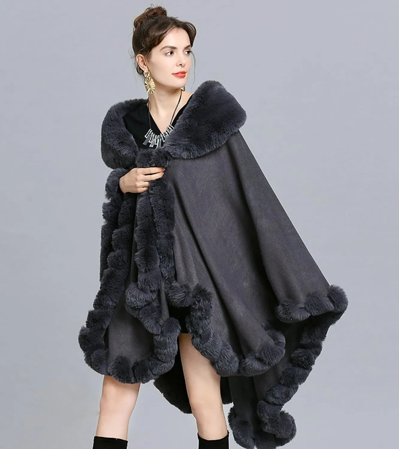 Elegant Faux Fox Fur Collar Knitted Cardigan Shawl Bride Wedding Party Shawl Cloak Coat