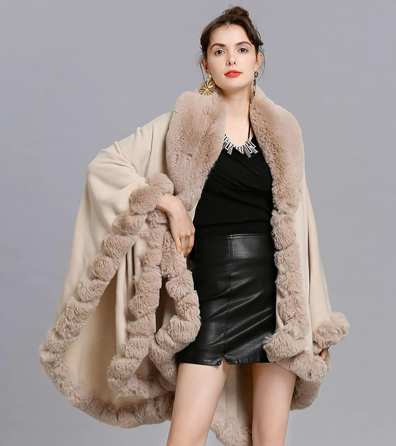Elegant Faux Fox Fur Collar Knitted Cardigan Shawl Bride Wedding Party Shawl Cloak Coat
