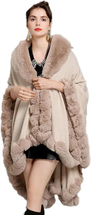 Elegant Faux Fox Fur Collar Knitted Cardigan Shawl Bride Wedding Party Shawl Cloak Coat