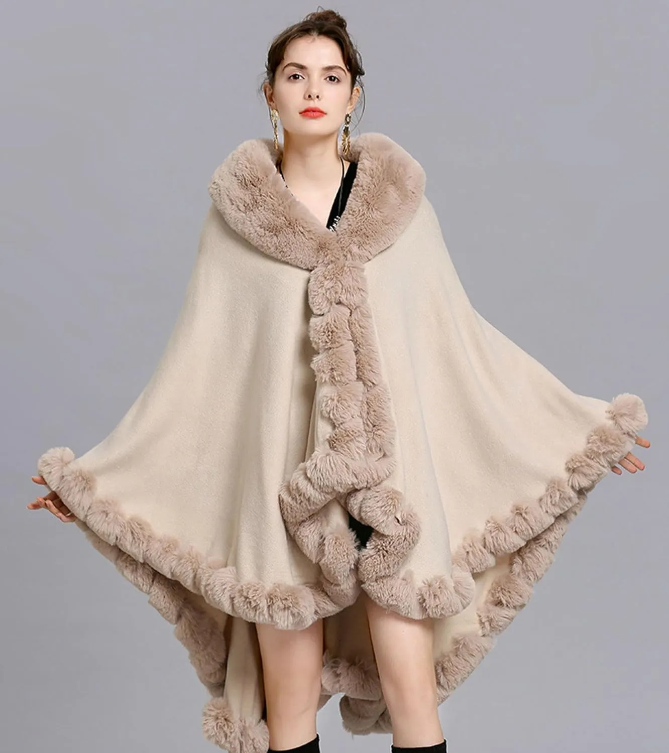 Elegant Faux Fox Fur Collar Knitted Cardigan Shawl Bride Wedding Party Shawl Cloak Coat