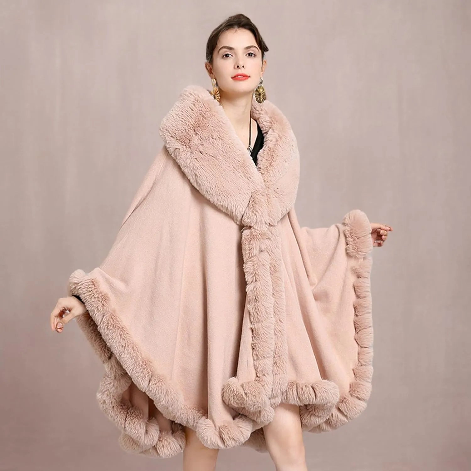 Elegant Faux Fox Fur Collar Knitted Cardigan Shawl Bride Wedding Party Shawl Cloak Coat