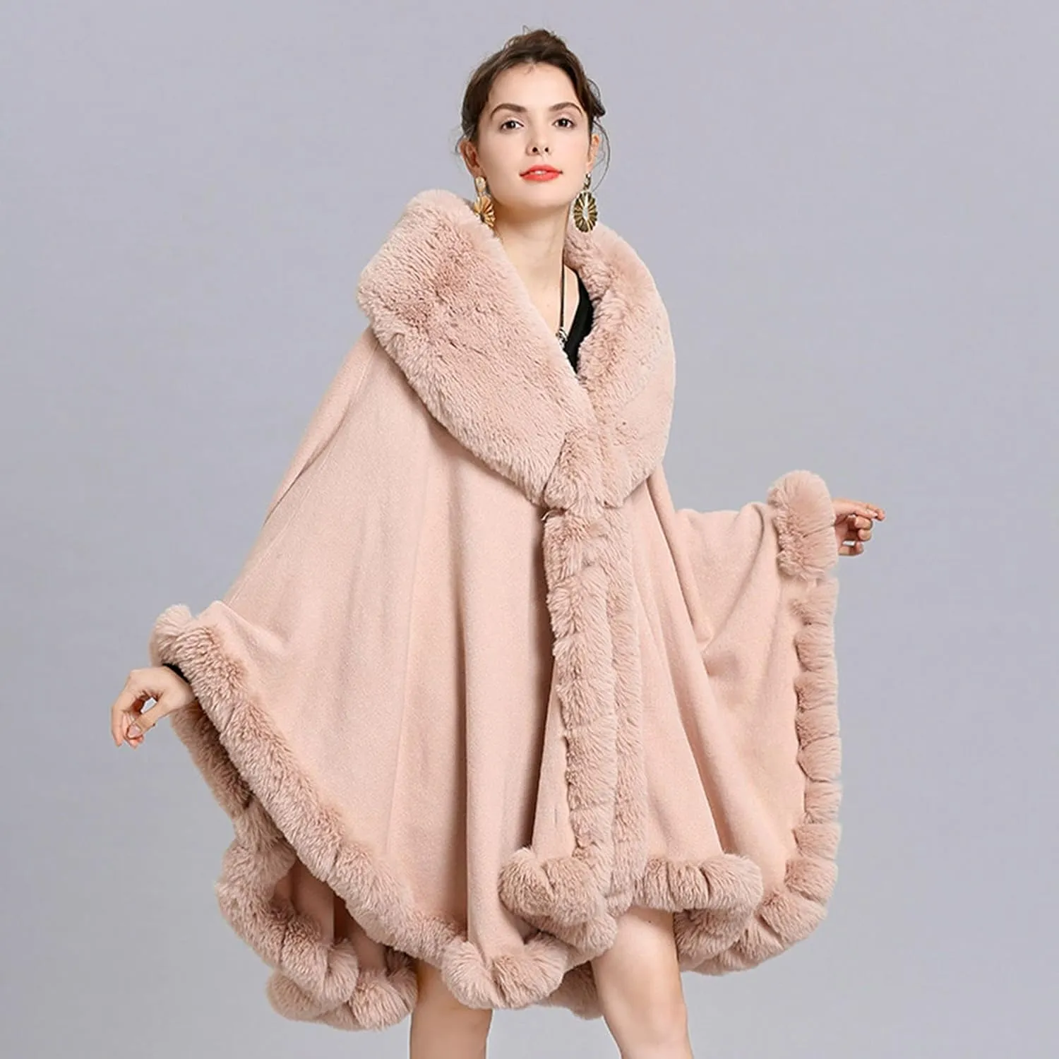 Elegant Faux Fox Fur Collar Knitted Cardigan Shawl Bride Wedding Party Shawl Cloak Coat