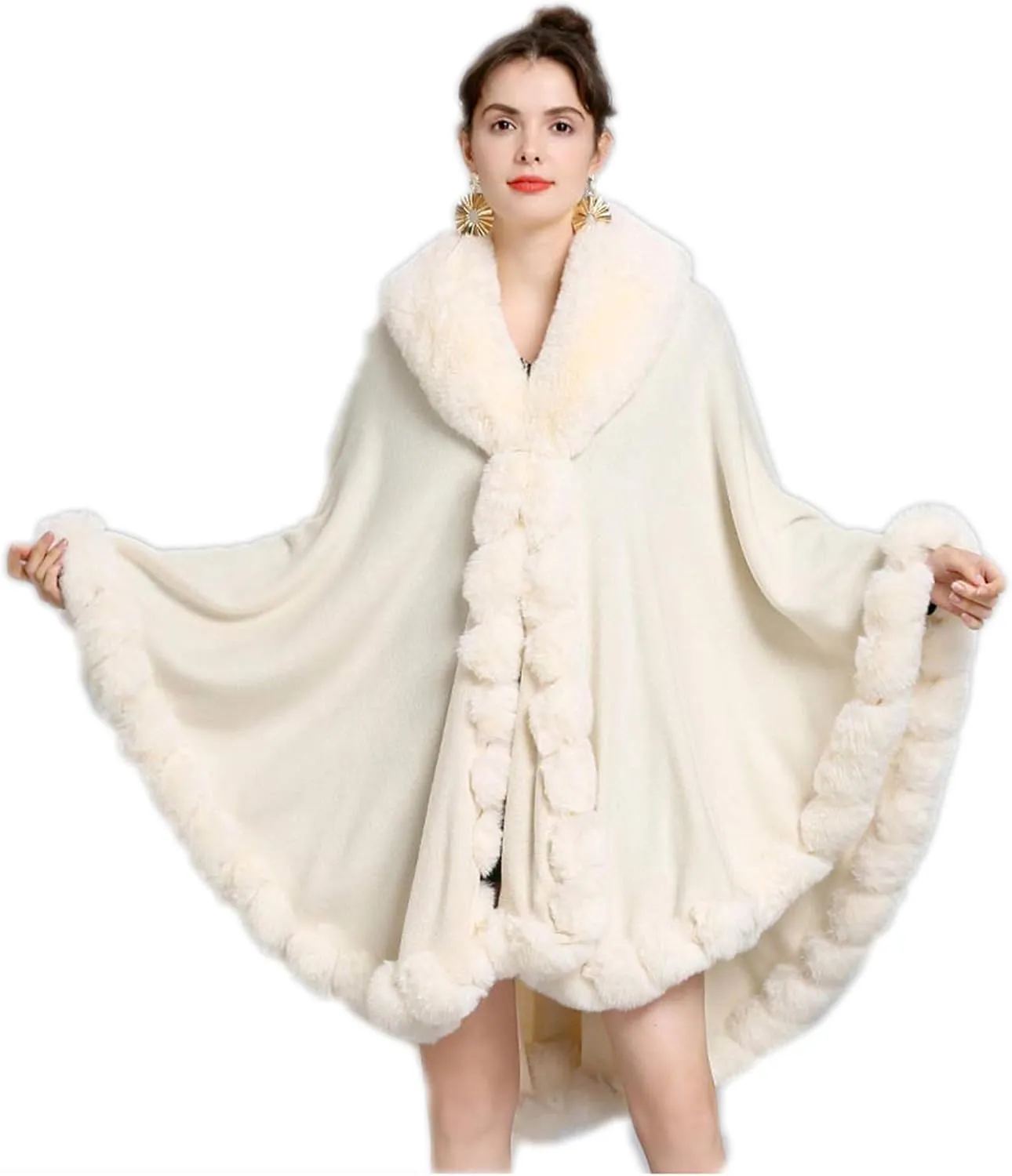 Elegant Faux Fox Fur Collar Knitted Cardigan Shawl Bride Wedding Party Shawl Cloak Coat