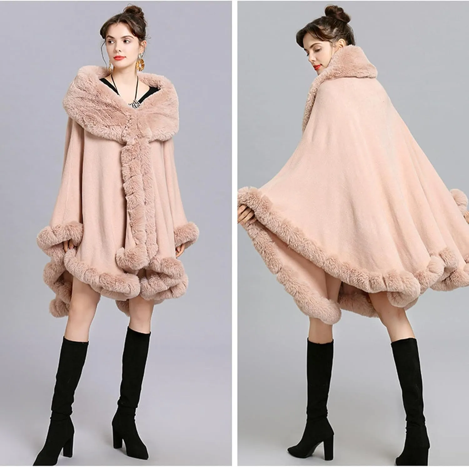 Elegant Faux Fox Fur Collar Knitted Cardigan Shawl Bride Wedding Party Shawl Cloak Coat