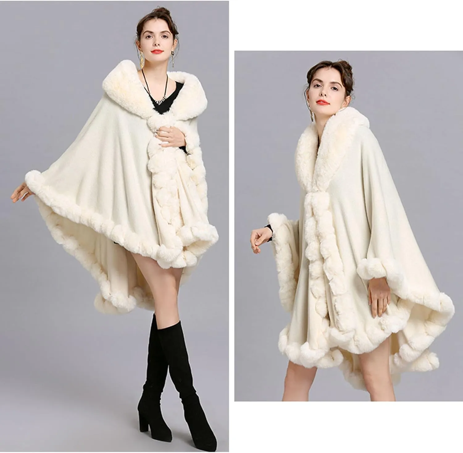 Elegant Faux Fox Fur Collar Knitted Cardigan Shawl Bride Wedding Party Shawl Cloak Coat