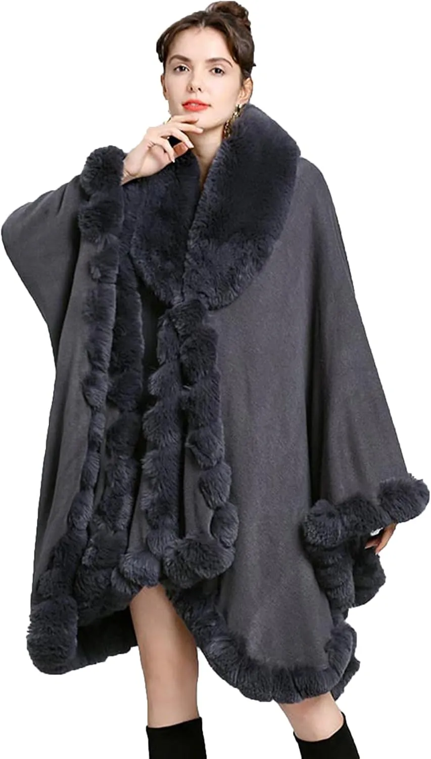 Elegant Faux Fox Fur Collar Knitted Cardigan Shawl Bride Wedding Party Shawl Cloak Coat