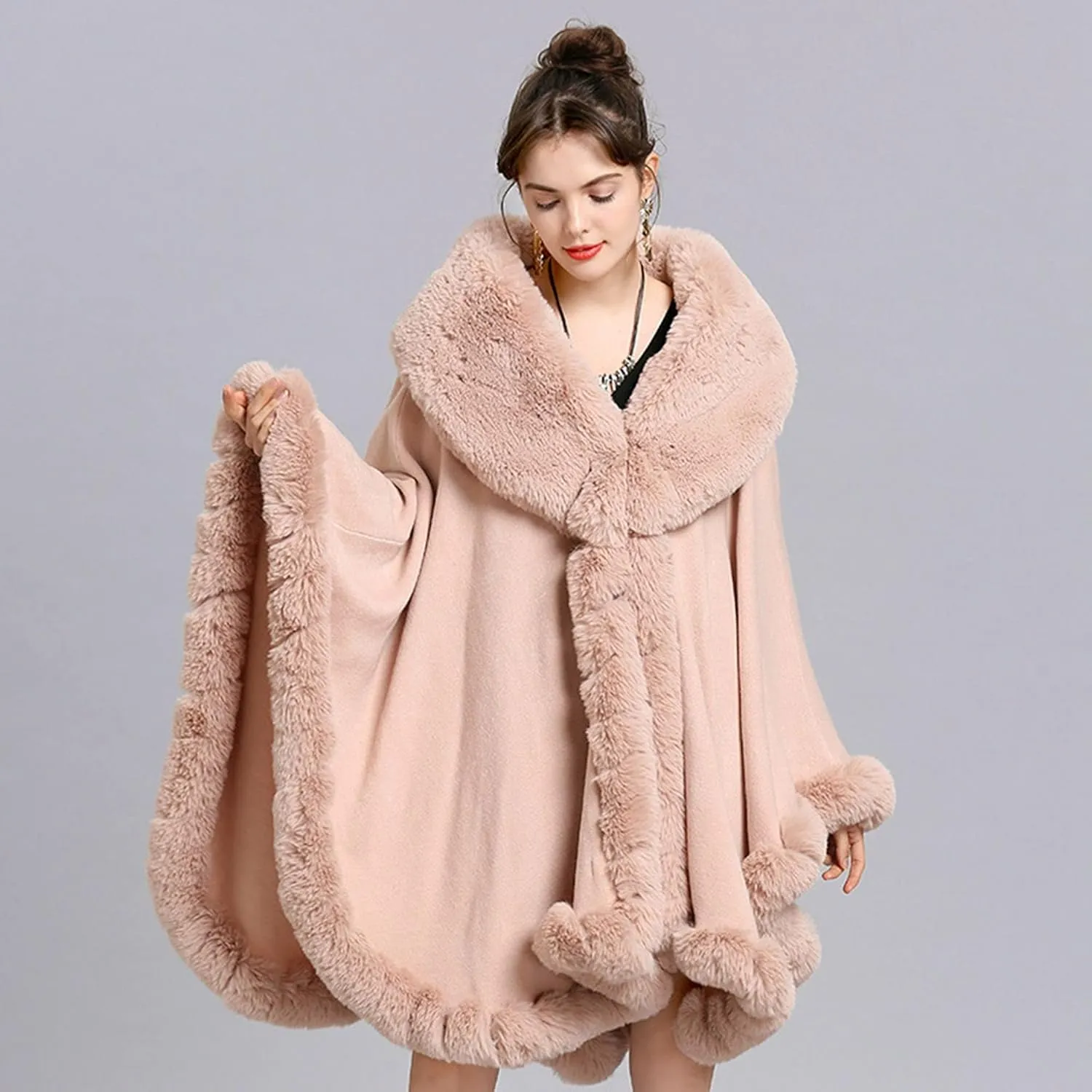 Elegant Faux Fox Fur Collar Knitted Cardigan Shawl Bride Wedding Party Shawl Cloak Coat