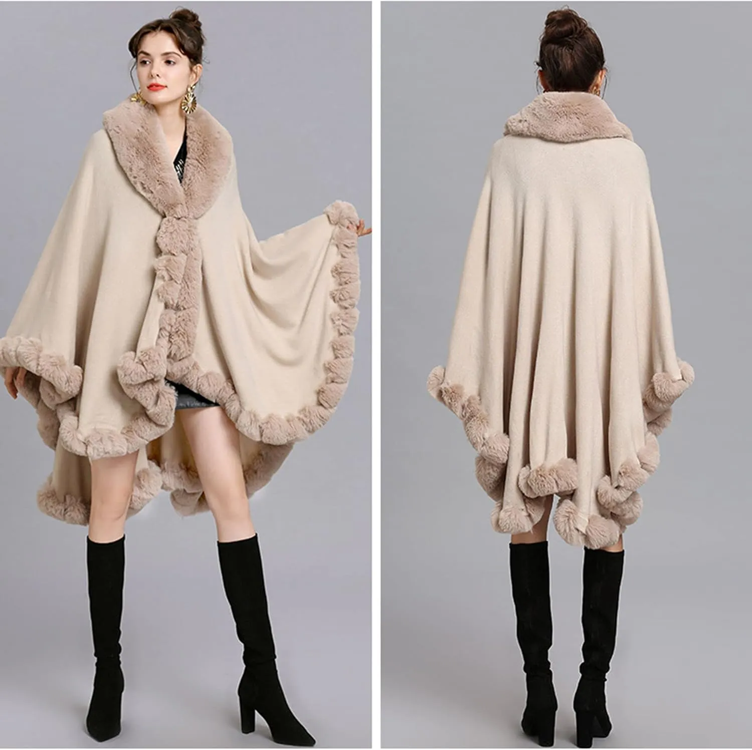 Elegant Faux Fox Fur Collar Knitted Cardigan Shawl Bride Wedding Party Shawl Cloak Coat