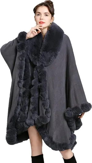 Elegant Faux Fox Fur Collar Knitted Cardigan Shawl Bride Wedding Party Shawl Cloak Coat
