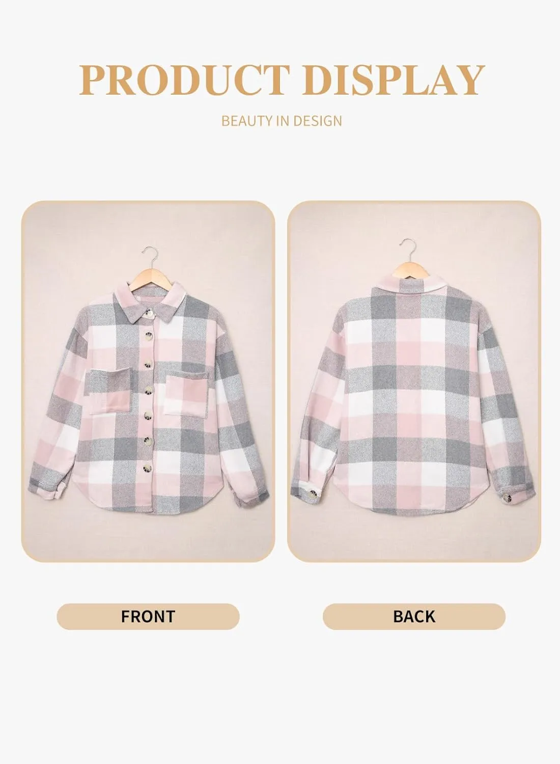 Eytino Womens Plus Size Jacket Casual Long Sleeve Button Up Flannel Plaid Shacket Coats with Pockets(1X-5X)