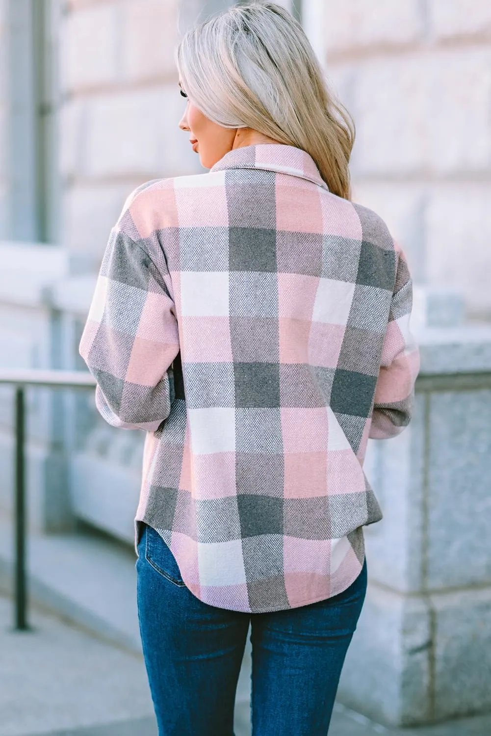 Eytino Womens Plus Size Jacket Casual Long Sleeve Button Up Flannel Plaid Shacket Coats with Pockets(1X-5X)