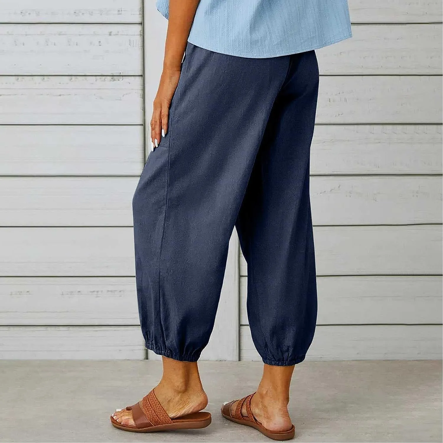 FEECOZ Daily Wear Women's Capri Yoga Pants Baggy Wide Leg Pants Loose Fit Plus Size Harem Pants with Pockets (Color : Black, Size : S-Small)