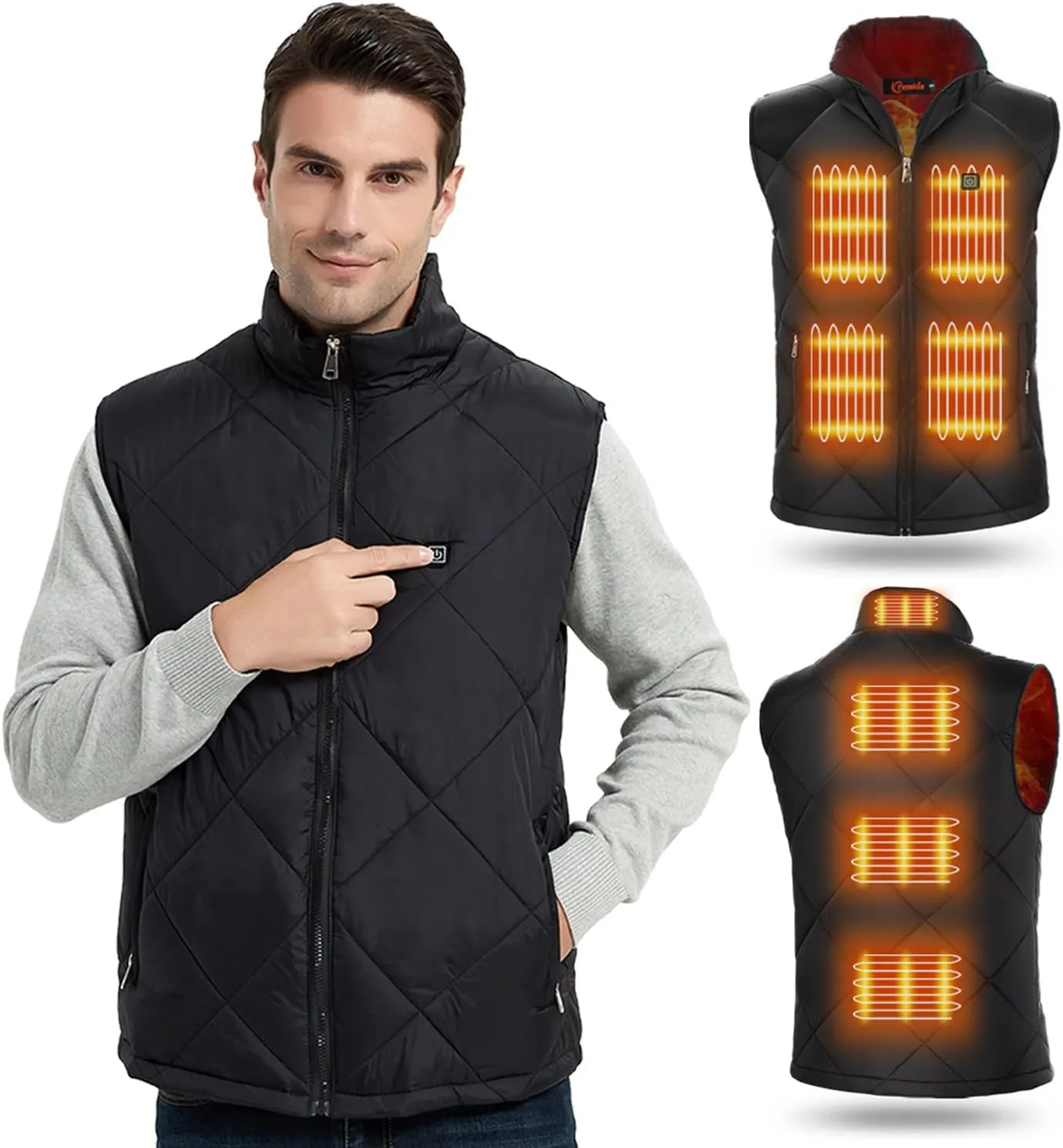 FERNIDA Heated Vest, 8 Heating Zones, Heating Vest for Men Women, Heated Warm Cold-Proof Electric Vest (Battery Not Included)