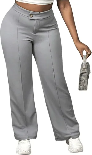 Floerns Women's Causal High Waist Pants Straight Leg Work Dress Trousers