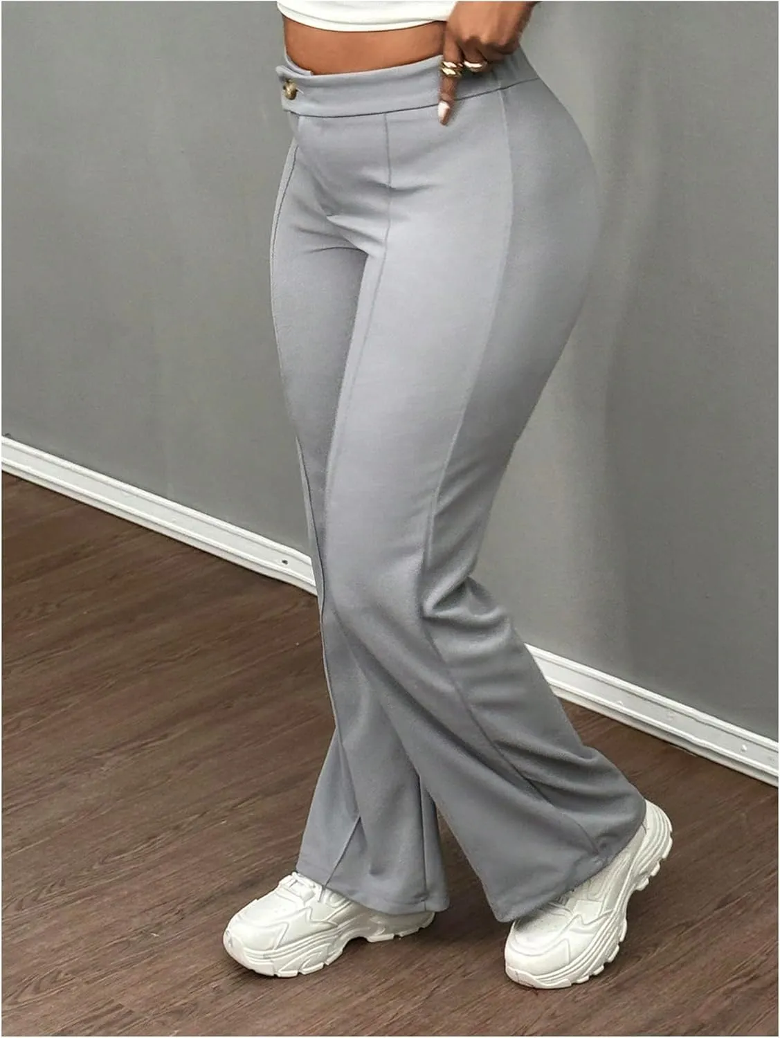 Floerns Women's Causal High Waist Pants Straight Leg Work Dress Trousers
