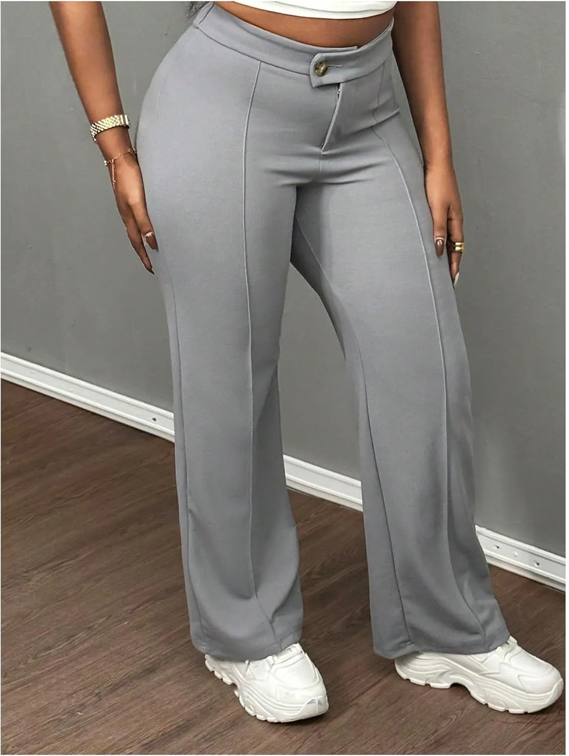 Floerns Women's Causal High Waist Pants Straight Leg Work Dress Trousers
