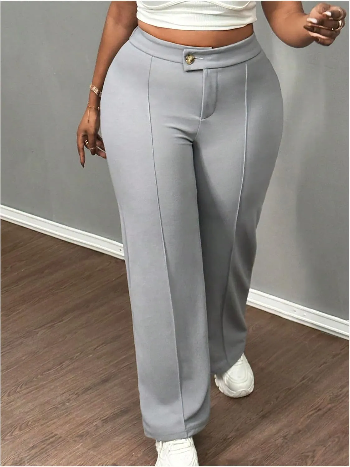 Floerns Women's Causal High Waist Pants Straight Leg Work Dress Trousers