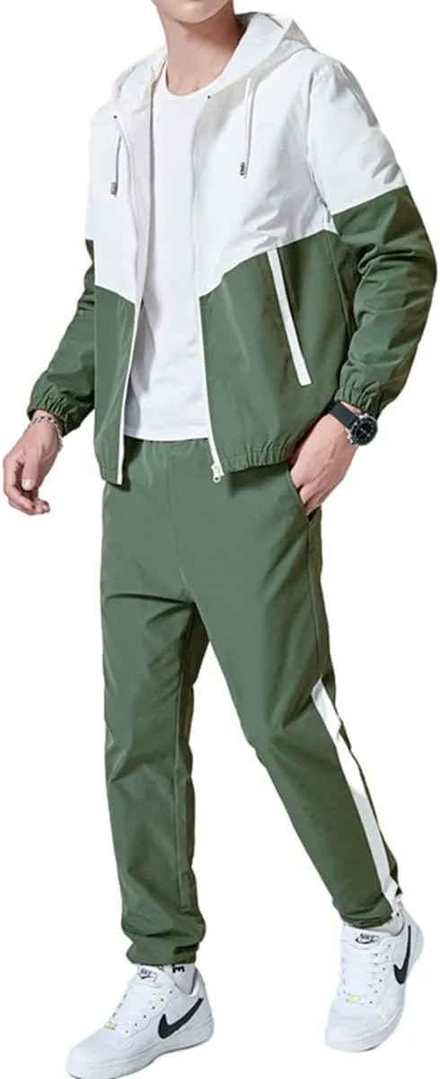 Floette Men Retro Windbreaker Track Suit Track Jacket Track Pant Athletic Hip Hop Windproof Sweat Suit