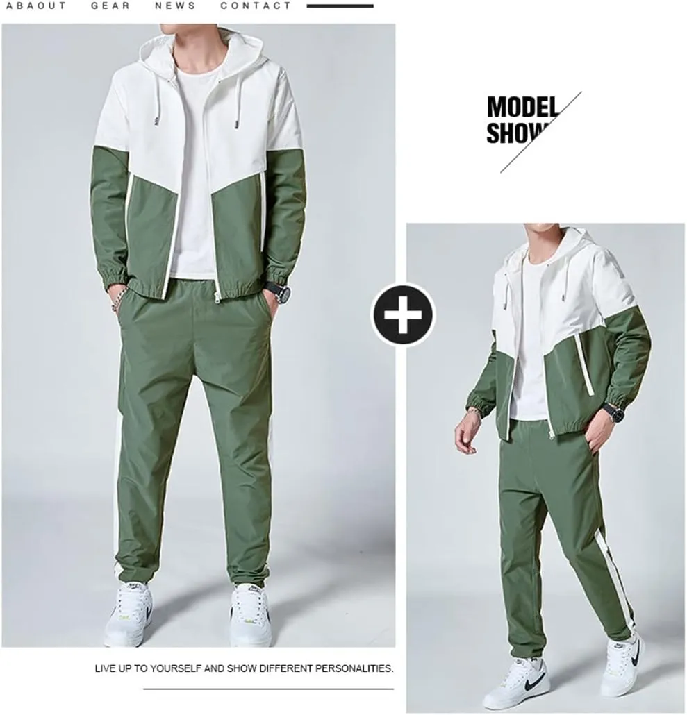 Floette Men Retro Windbreaker Track Suit Track Jacket Track Pant Athletic Hip Hop Windproof Sweat Suit