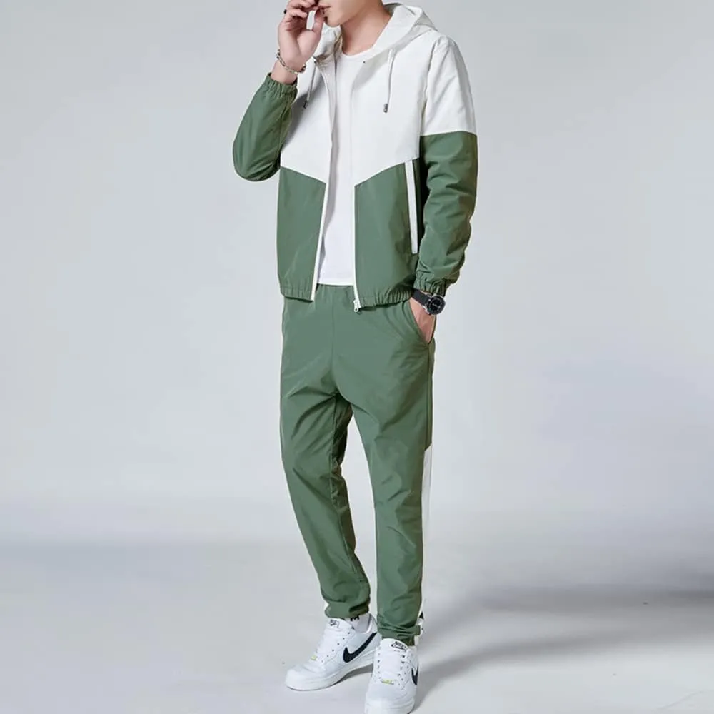 Floette Men Retro Windbreaker Track Suit Track Jacket Track Pant Athletic Hip Hop Windproof Sweat Suit