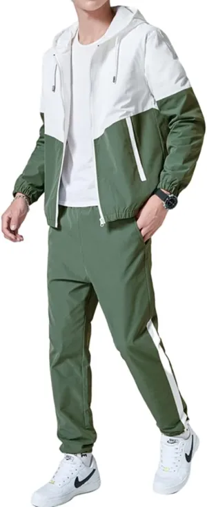 Floette Men Retro Windbreaker Track Suit Track Jacket Track Pant Athletic Hip Hop Windproof Sweat Suit