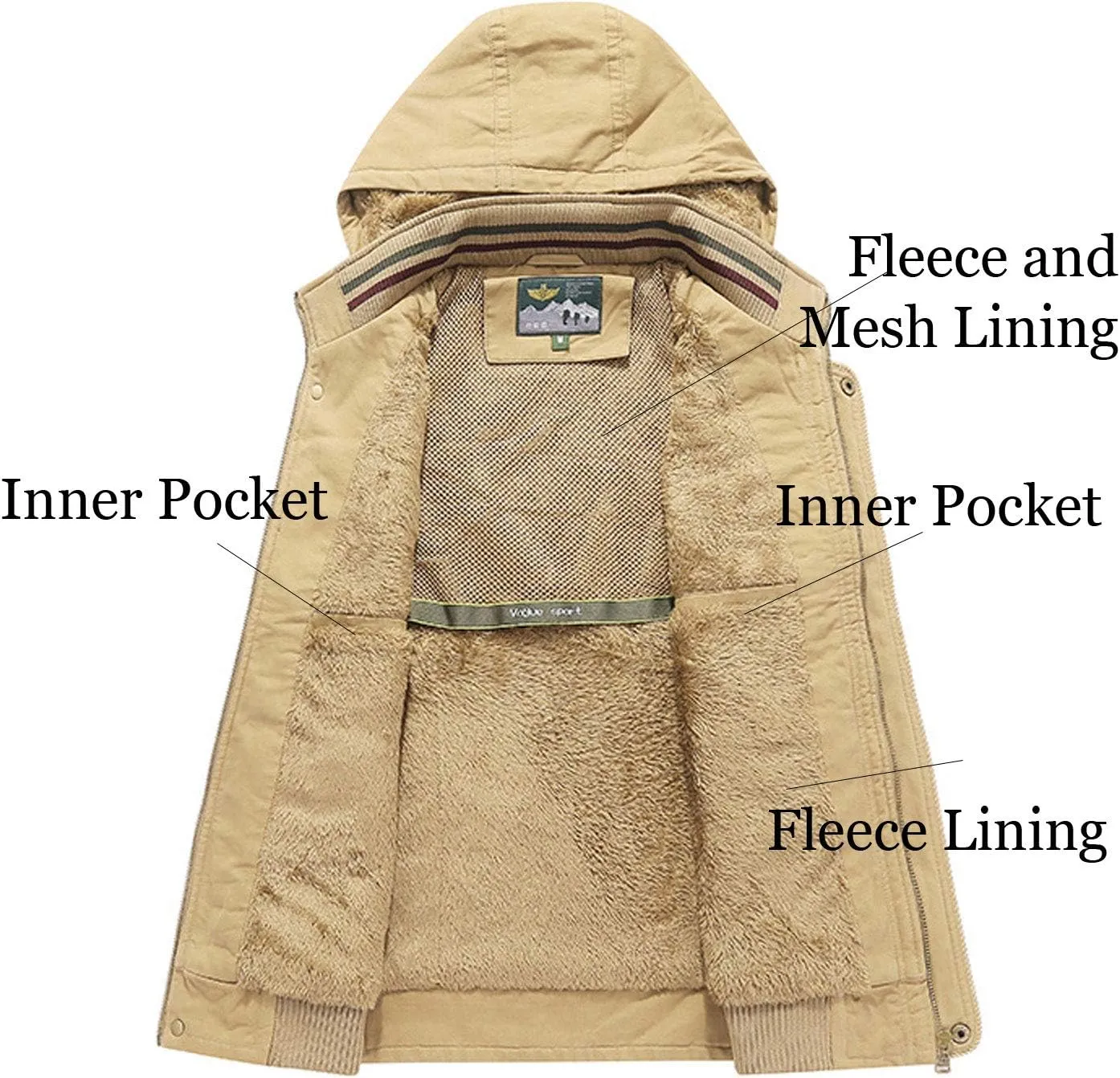 Flygo Men's Thickened Sherpa Lined Fishing Vest Outdoor Winter Warm Jacket with Removable Hood
