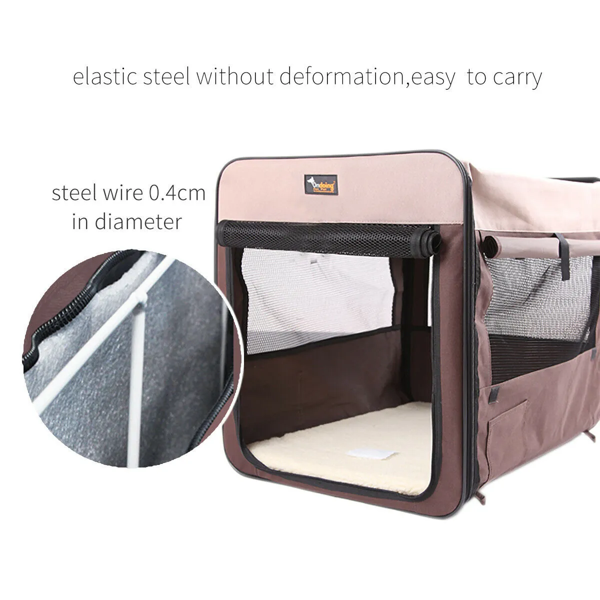 Foldable Portable Pet Carrier Crate Cage, 46x38x41CM, Navy Blue
