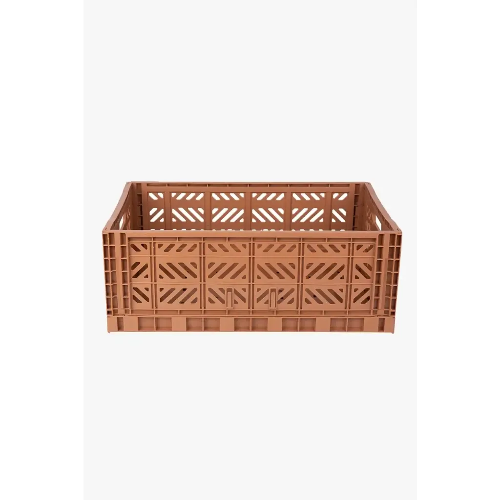 Foldable Storage Bins, Plastic Crate for Storage, Collapsible Crate, Utility Stackable Box Large Tan
