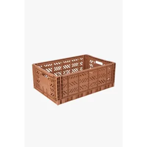 Foldable Storage Bins, Plastic Crate for Storage, Collapsible Crate, Utility Stackable Box Large Tan